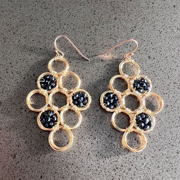 ANN TAYLOR Y2K Gold Tone Natural Stones Diamond Shape Dangle French Wire - Picture 2 of 3